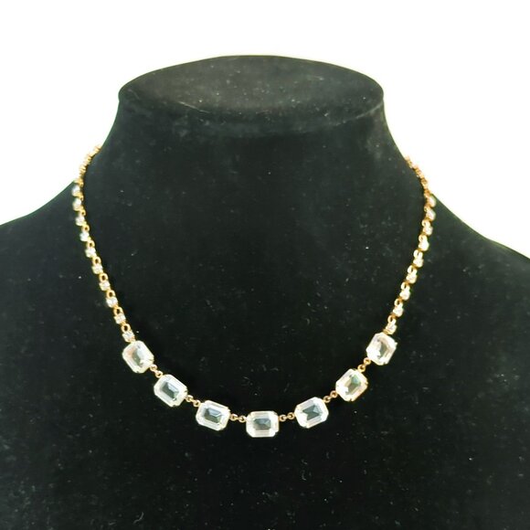 Vintage 14k Gold Filled Necklace & Earrings Set With Clear Faceted Stones - Picture 8 of 9